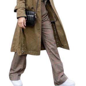 Aritzia Wilfred Francesca Check Brown Plaid Wide Leg Pants 4